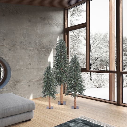 4ft., 5ft. & 6ft. Unlit Natural Bark Alpine Artificial Christmas Tree Set
